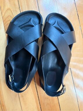 Women’s Black Crisscross Leather Slingback Sandals